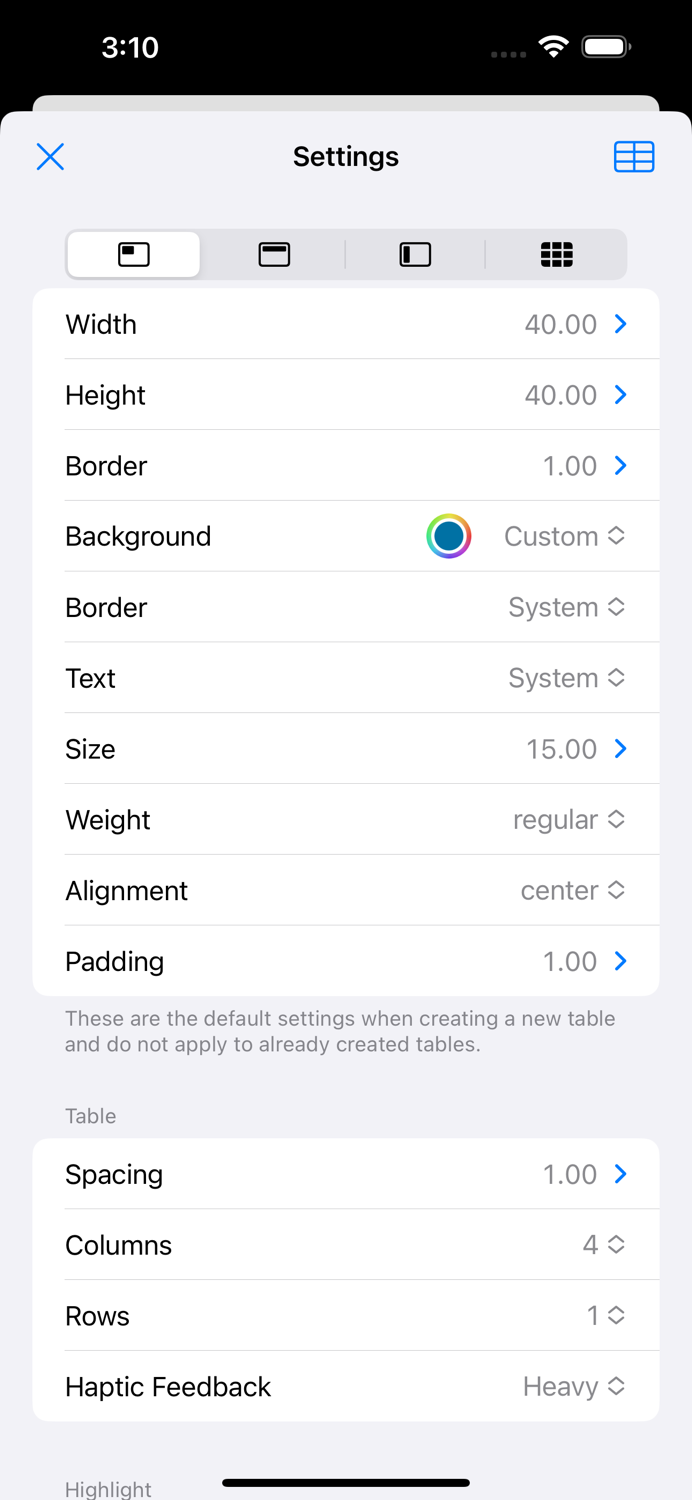 Table Maker, Spreadsheet Notes