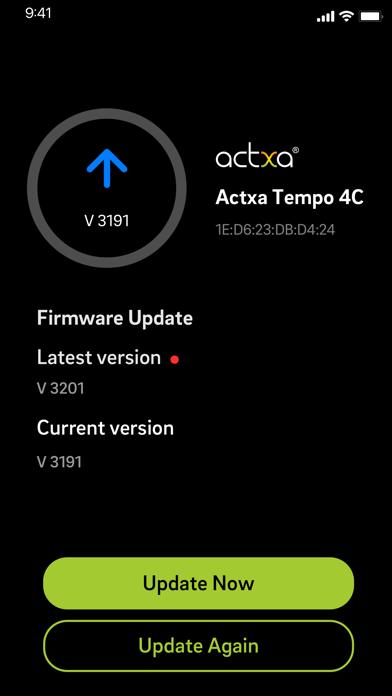 Actxa Tempo 4C Firmware Update Screenshot