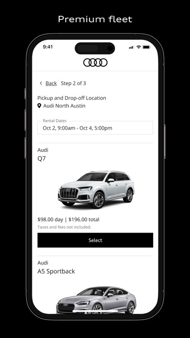 Audi on demand Car Rental Screenshot
