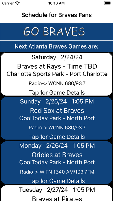 Schedule for Braves fans Screenshot