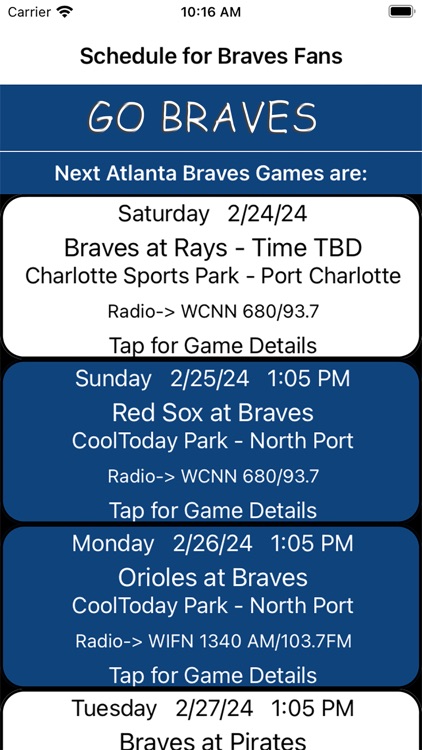 Schedule for Braves fans