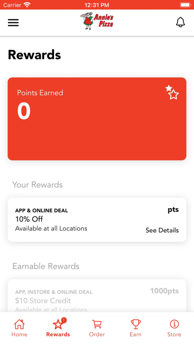 Annies Pizza Rewards Screenshot