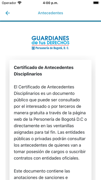 Personería Bogotá Servicios Screenshot