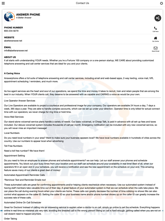 Answer Phone iPad screenshot 1 - Business app