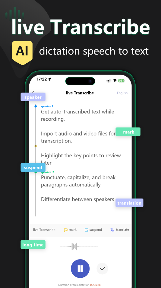#1. Speech to Text: AI Transcribe (iOS) Tekijänä: 继承 曾