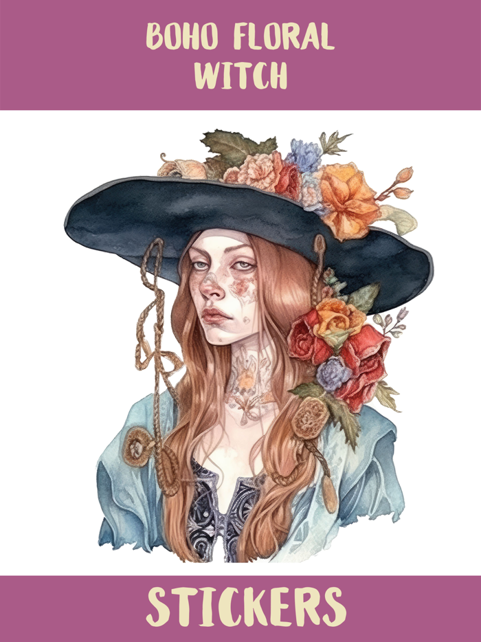 Boho Floral Witch Stickers