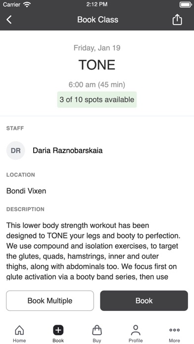 Bondi Vixen Booking App Screenshot