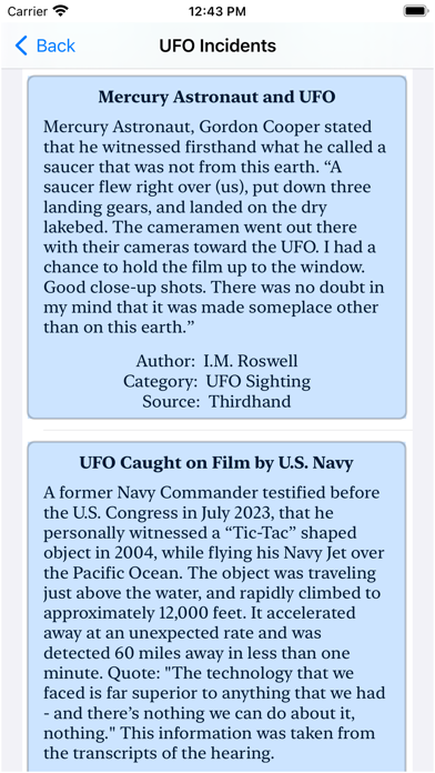 UFO Incidents Screenshot