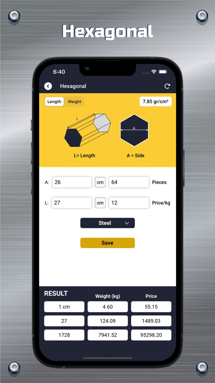 Moro Metal Calculator