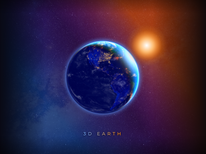 3D Earth and moon sun and stars