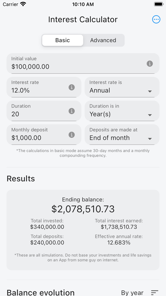 #1. Compound Interest Simulator (iOS) 由: Andre Leite Barbosa Costa