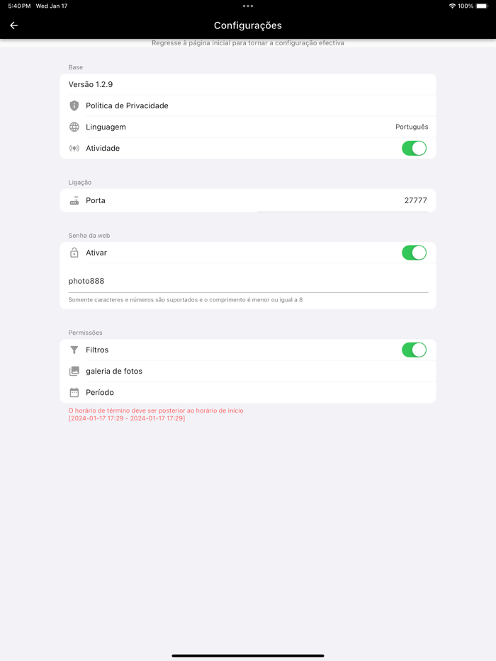 Partilha de fotografias Wifi