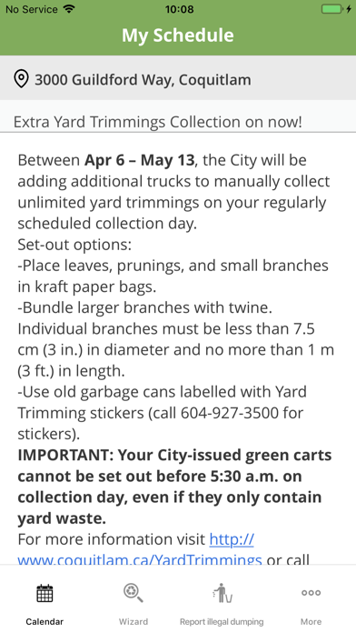 Coquitlam Curbside Collection Screenshot