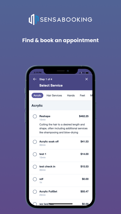 Sensa Booking Screenshot