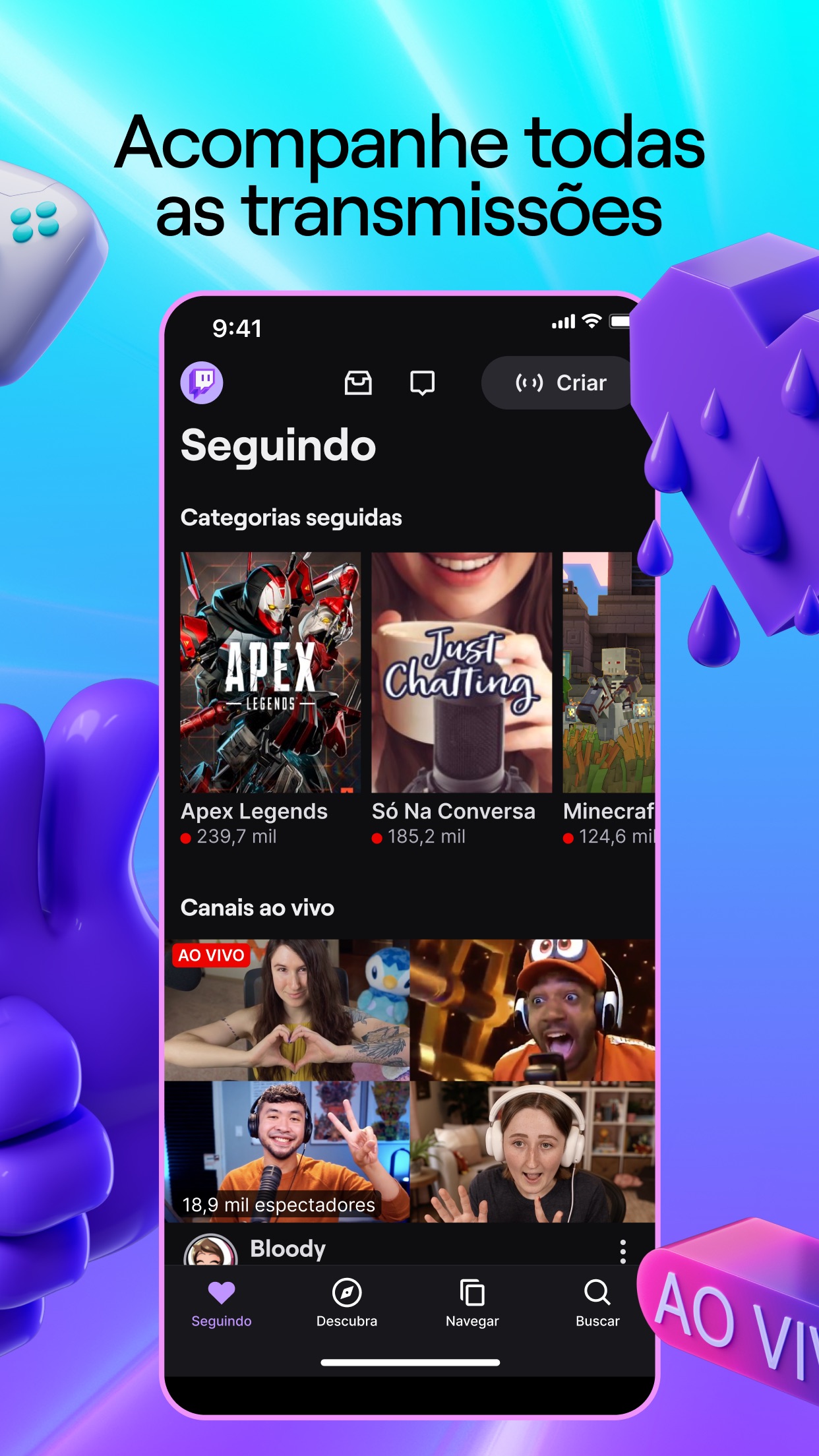 Screenshot do app Twitch: Transmissão ao vivo