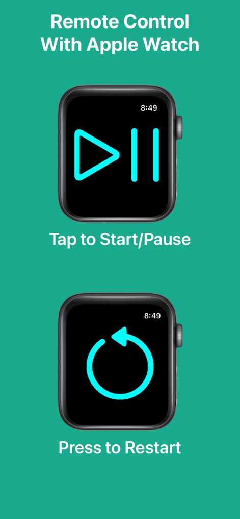 Floating Clock-Timer&Stopwatch - Los usuarios pueden gestionar el tiempo de forma remota, utilizando los controles de iniciar/pausar y reiniciar desde el Apple Watch, que se muestran con iconos grandes y claros.