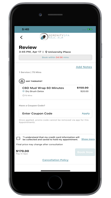 Serenity Spa Mobile Screenshot