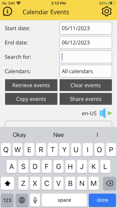 Get and share Calendar Events Screenshot