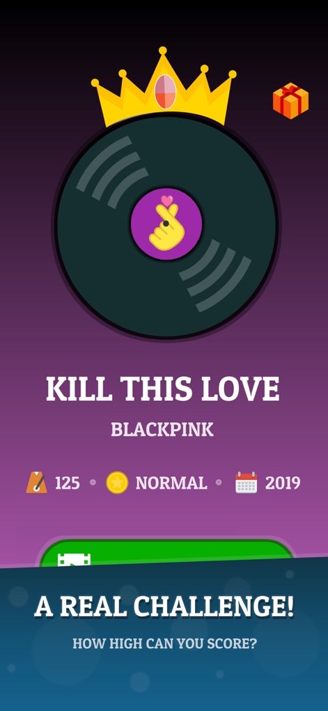 KPOP Tiles 2026 - Users can prepare for the rhythm challenge by viewing specific song details like "KILL THIS LOVE" and its difficulty level.