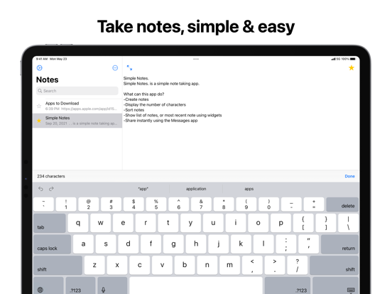 Simple Notes. iPad screenshot 1 - Productivity app