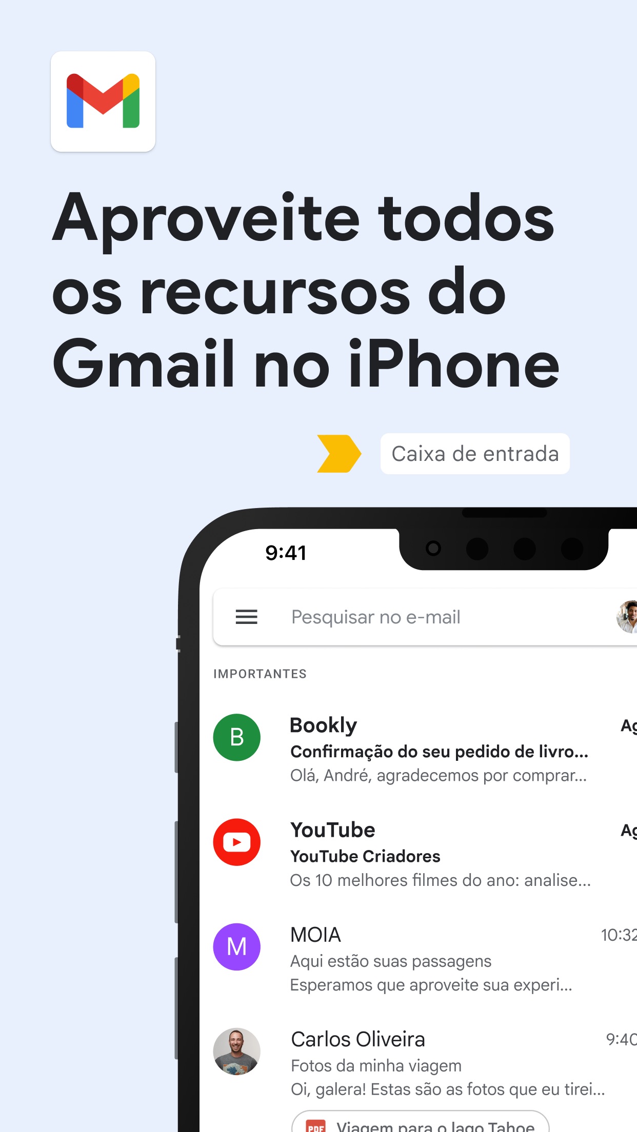 Screenshot do app Gmail: o e-mail do Google
