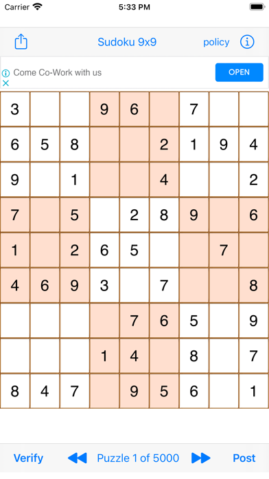 Sudoku 9x9 Game Screenshot