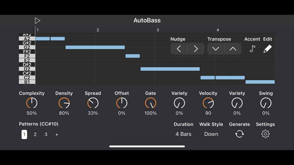 #2. Auto Bass AUv3 MIDI Generator (iOS) 由: Cem Olcay