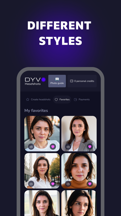AI professional headshots Dyvo Screenshot