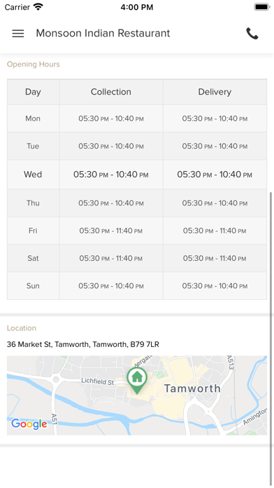Monsoon Indian Restaurant, Screenshot