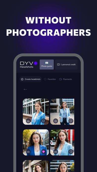 AI professional headshots Dyvo Screenshot