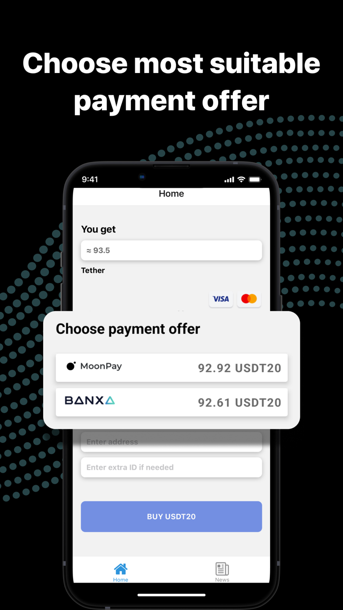 Buy USDT ETH with credit card
