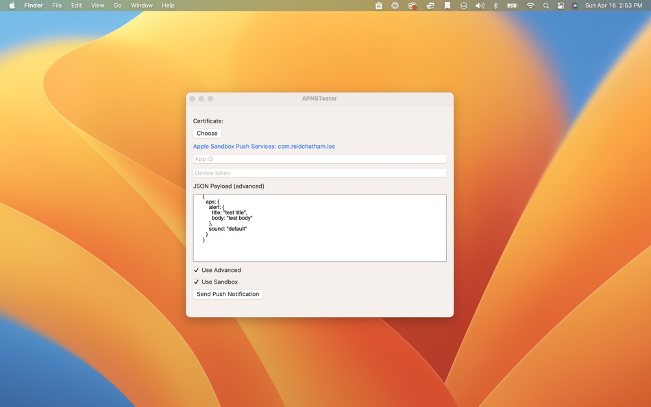 APNS Samurai (macOS) 由: Reid Chatham APNS Samurai (macOS) 由: Reid Chatham