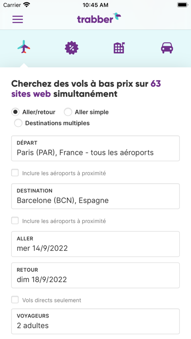 Screenshot #2 pour Trabber : Vols, Hôtels et plus