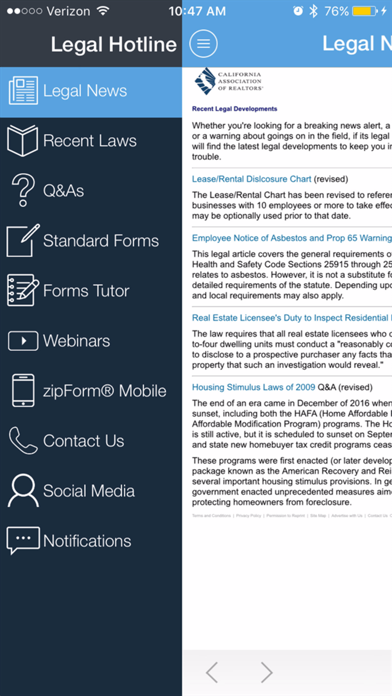 Legal Hotline Screenshot