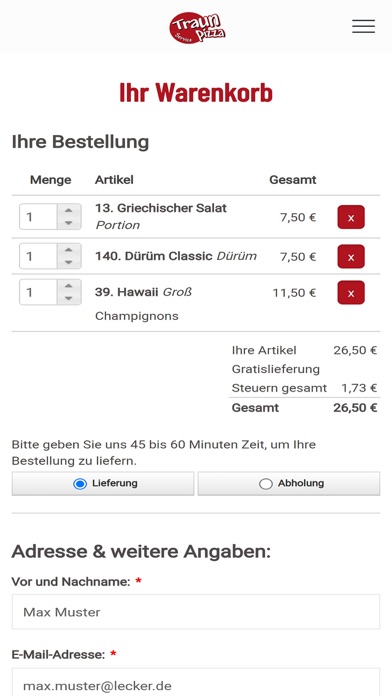 Traun Pizza Service Screenshot