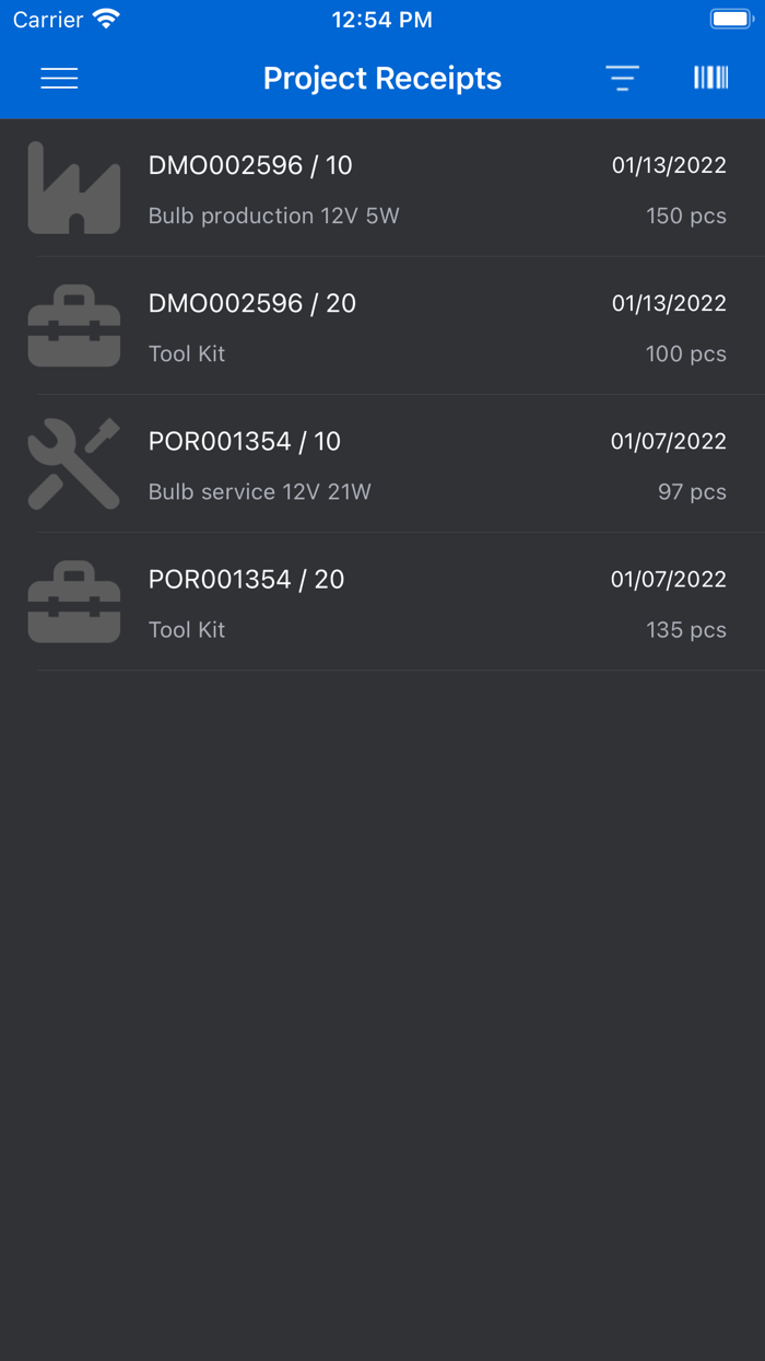 Infor LN Project Receipts