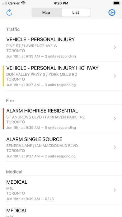 Toronto Incidents Screenshot