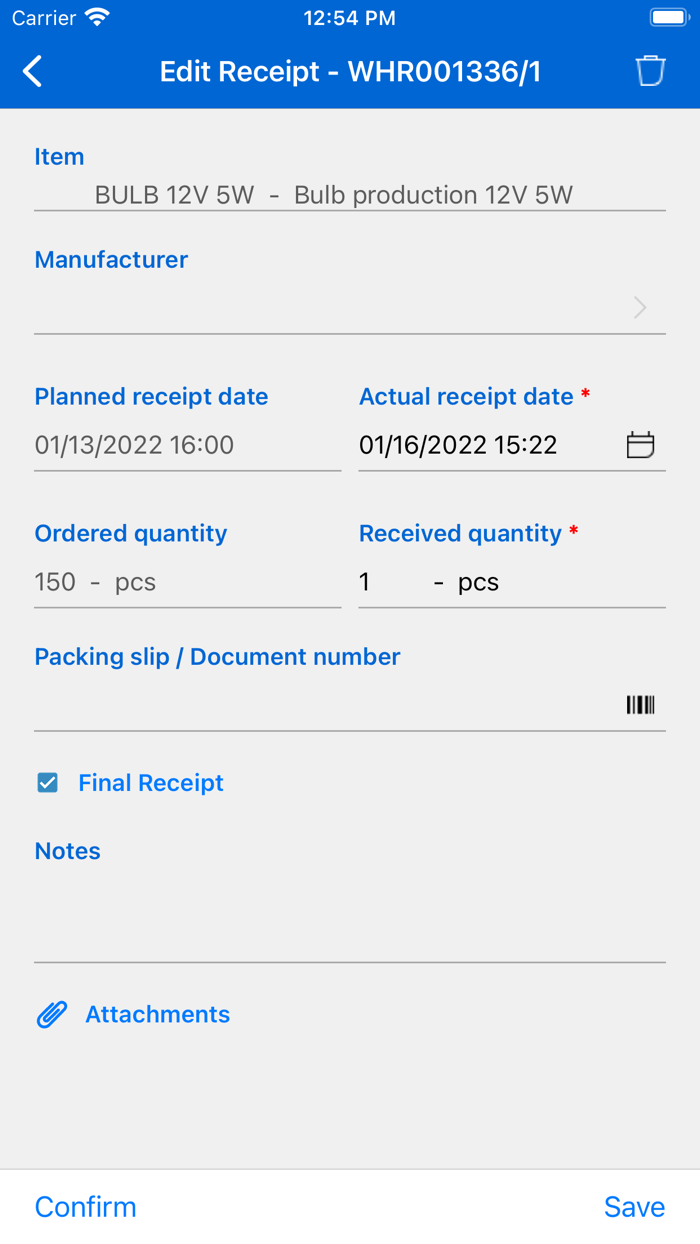 Infor LN Project Receipts