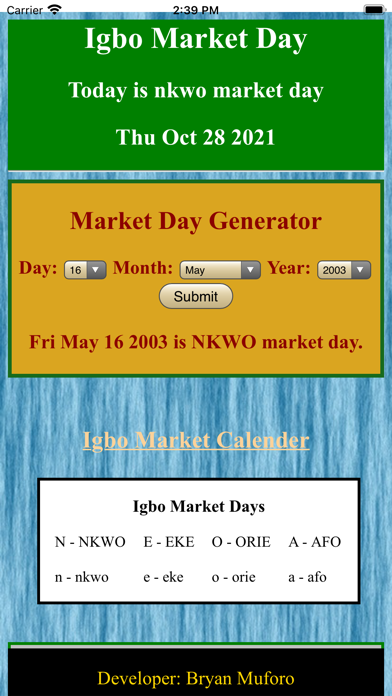 Igbo Market Calendar Screenshot
