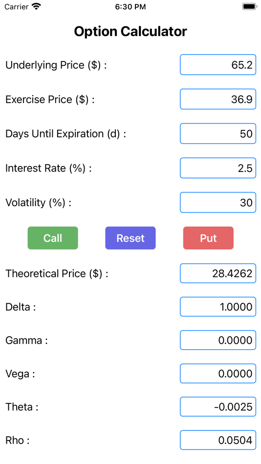 #3. Easy Option Calculator (iOS) Podle: Guoli Jian