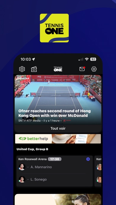 Screenshot #1 pour TennisONE - Tennis Live Scores