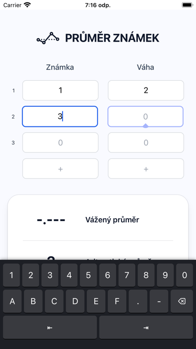Průměr známek Screenshot