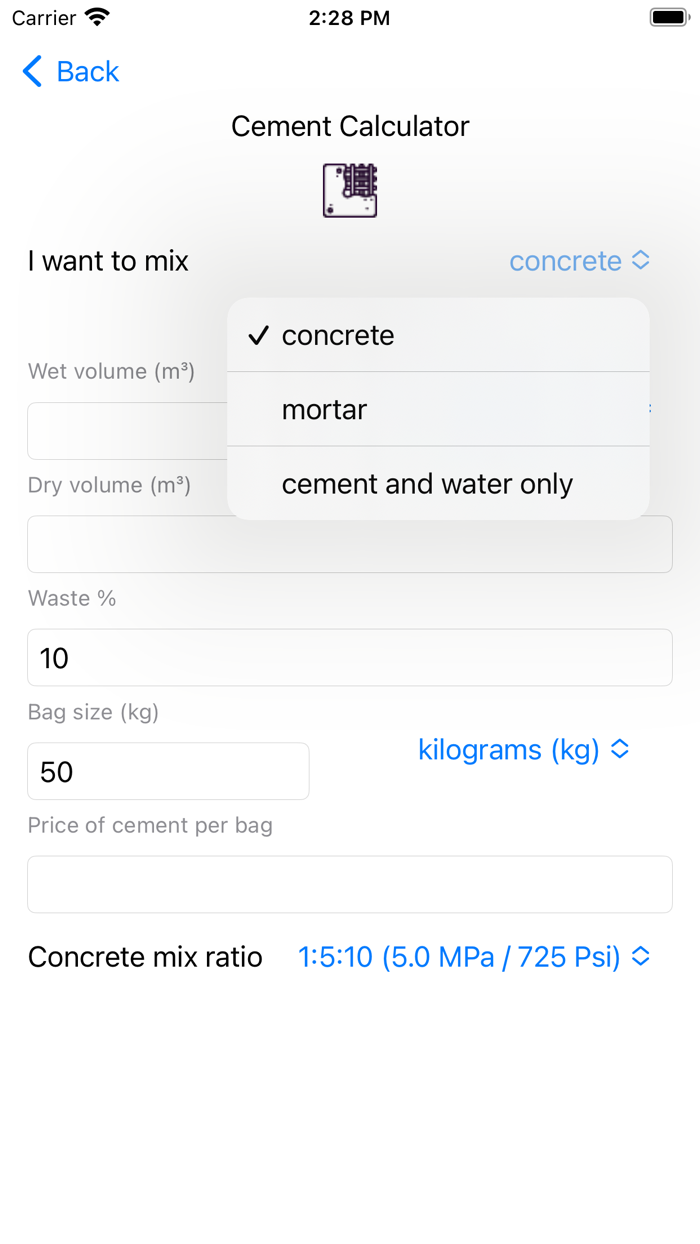 Cement and concrete calculators