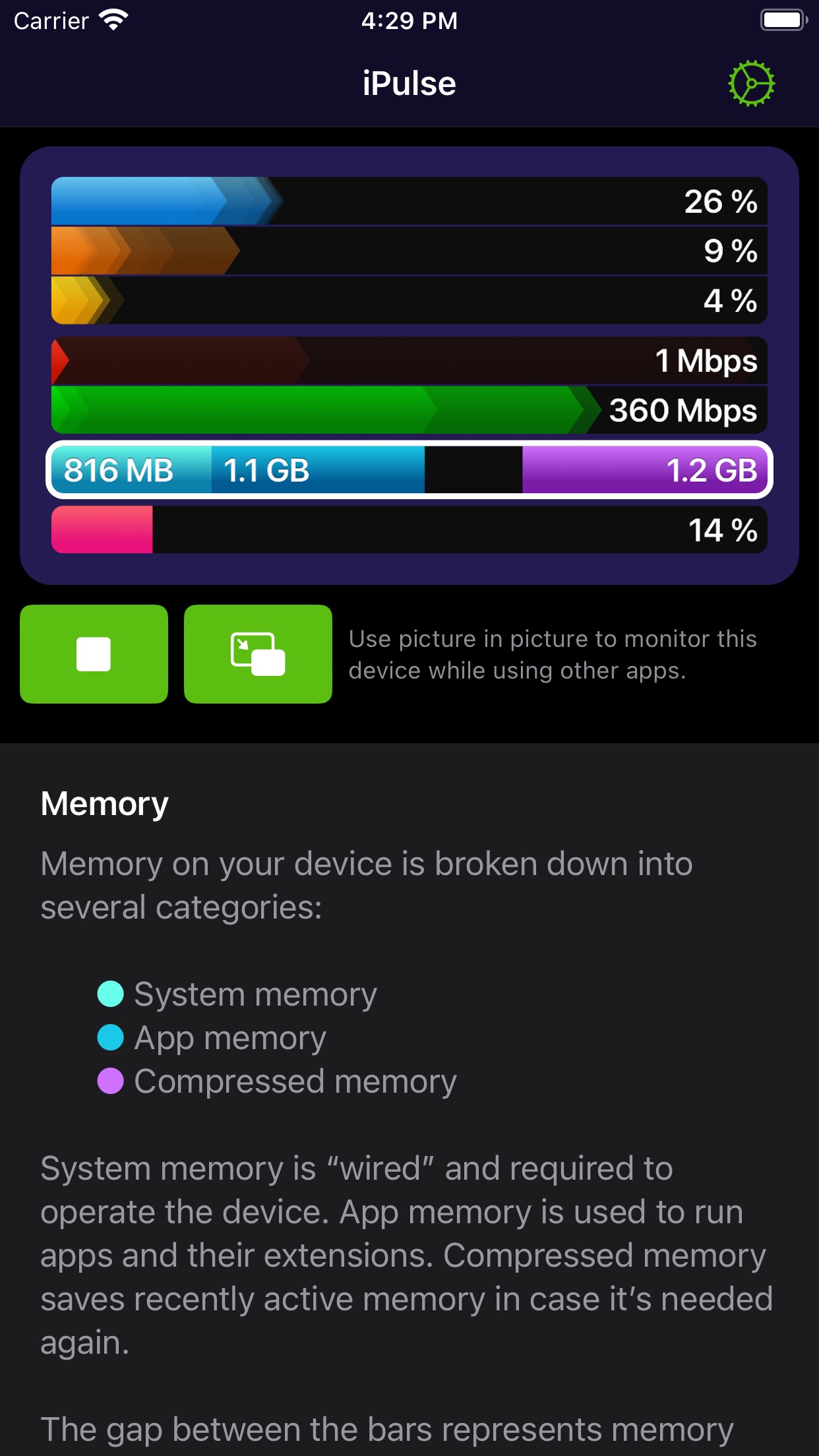 Screenshot do app iPulse - Monitor Your Device