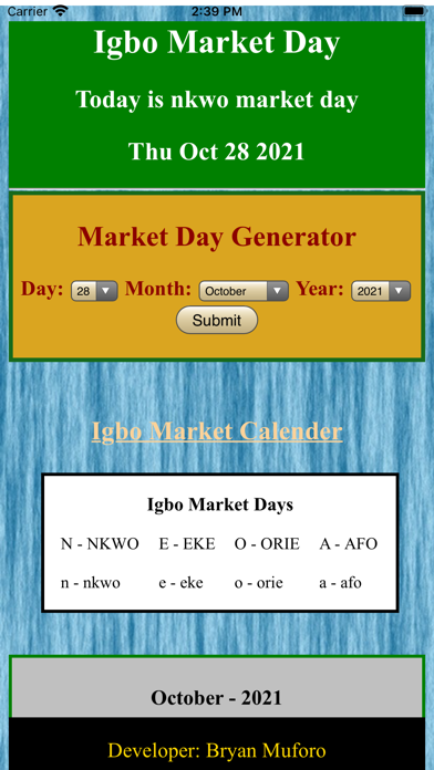 Igbo Market Calendar Screenshot