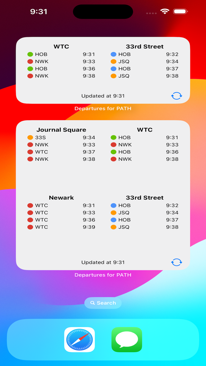 Departures widget for PATH