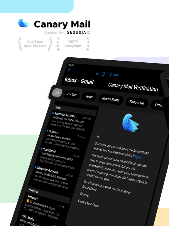 Screenshot #1 for Canary Mail: Secure Inbox & AI