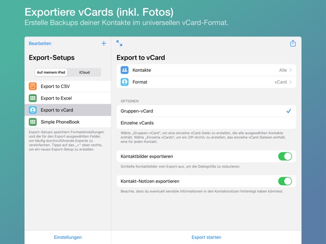 Kontakte exportieren Pro im App Store