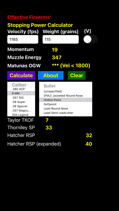 Stopping Power Calculator Screenshot