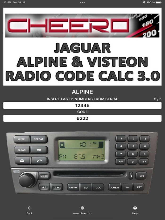 RADIO CODE for JAGUAR ALPINE